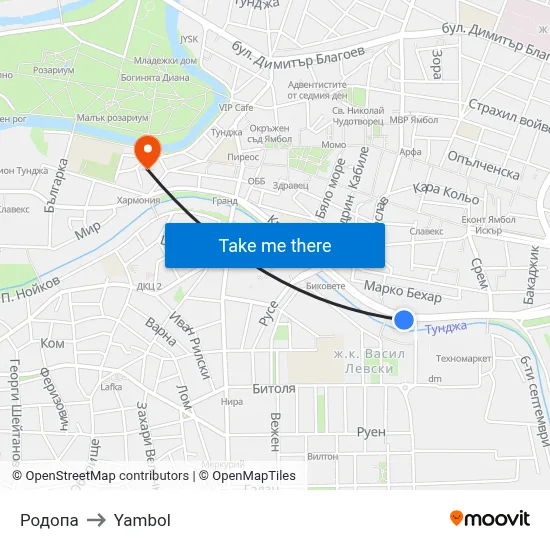 Родопа to Yambol map