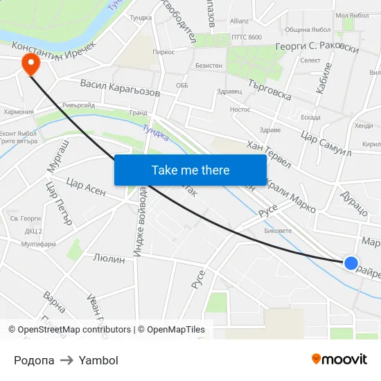 Родопа to Yambol map