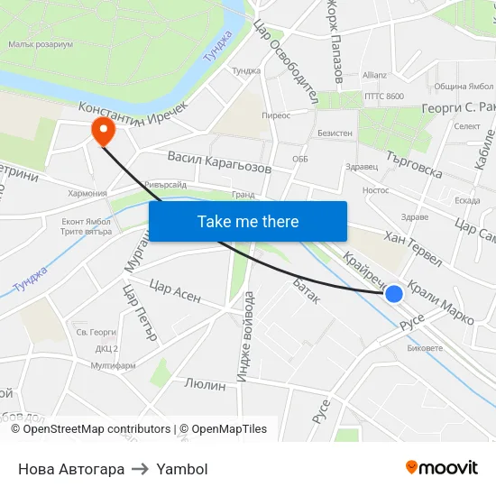 Нова Автогара to Yambol map