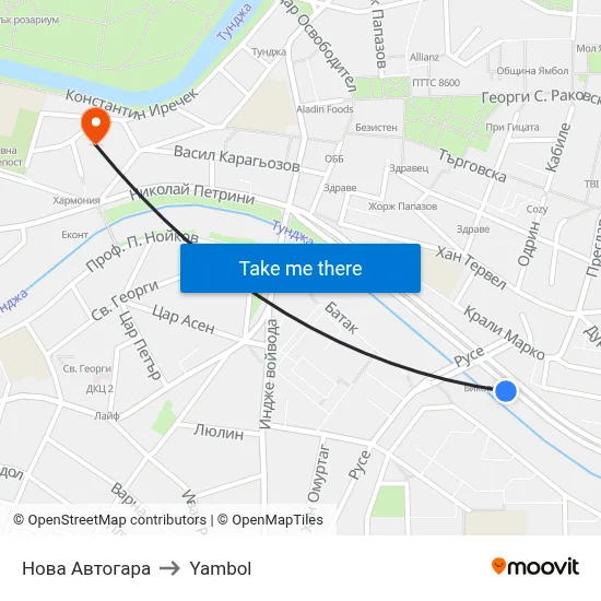 New Bus Station to Yambol map