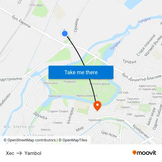 Хес to Yambol map