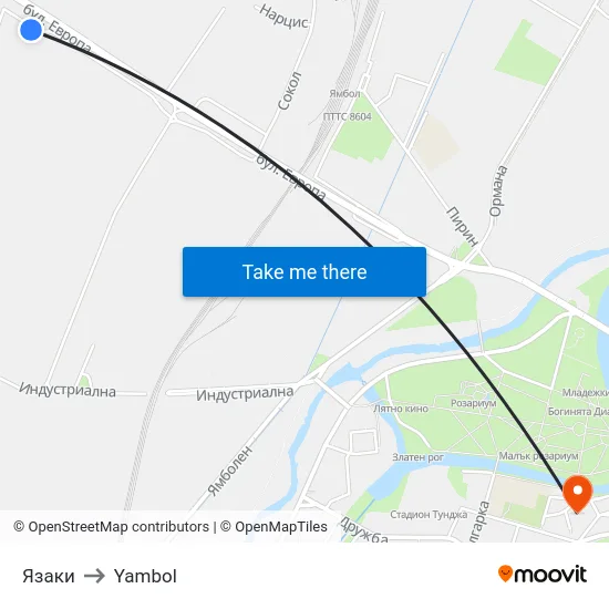 Язаки to Yambol map