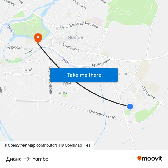 Diana to Yambol map