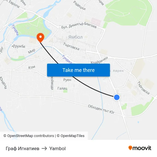 Граф Игнатиев to Yambol map