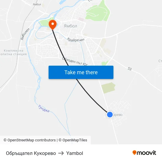 Обръщател Кукорево to Yambol map