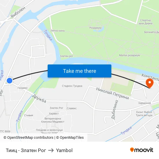 Тииц - Златен Рог to Yambol map