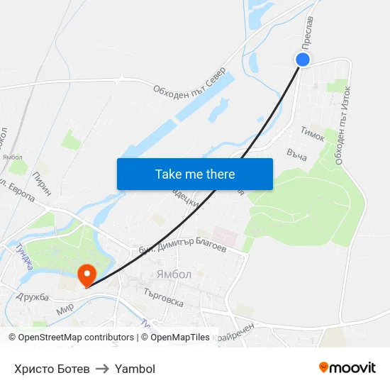 Христо Ботев to Yambol map