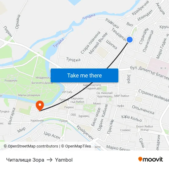 Читалище Зора to Yambol map