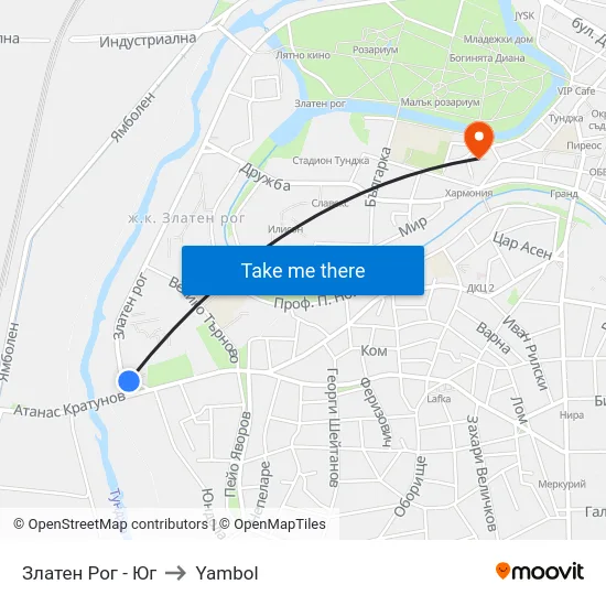 Златен Рог - Юг to Yambol map