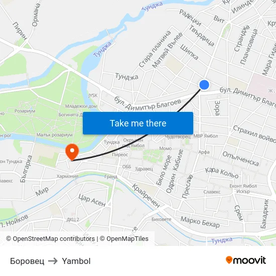 Боровец to Yambol map