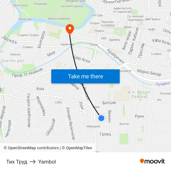 Тих Труд to Yambol map