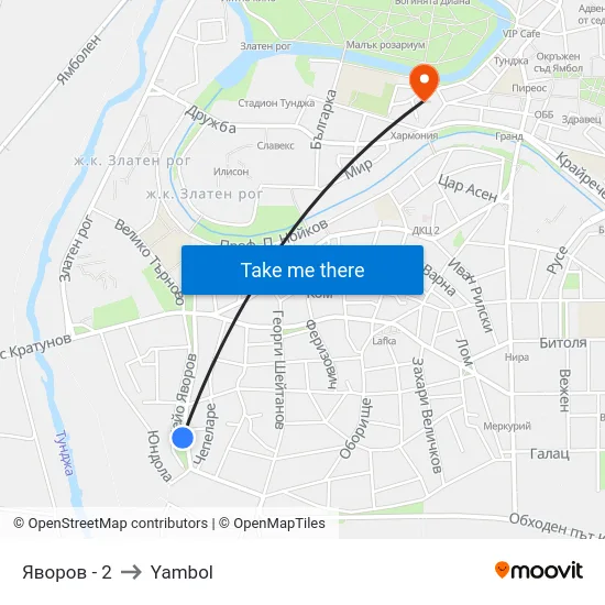 Яворов - 2 to Yambol map