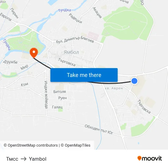 Тмсс to Yambol map