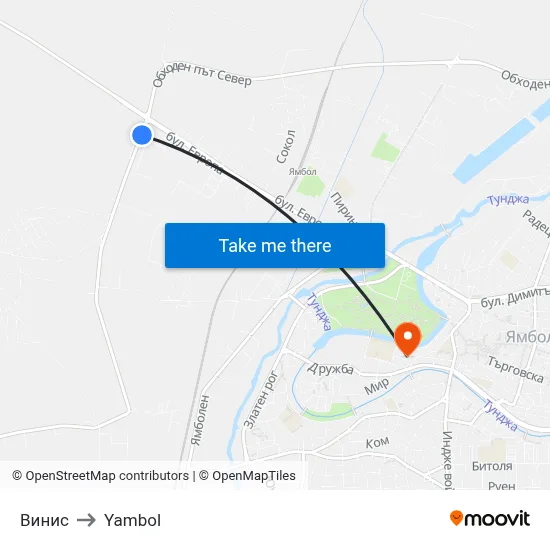 Винис to Yambol map