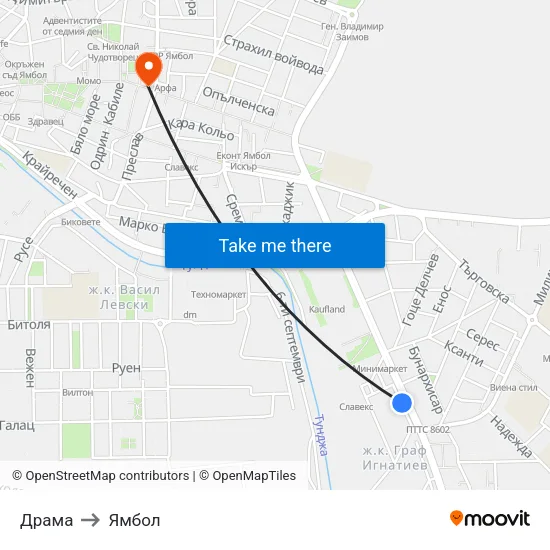 Драма to Ямбол map