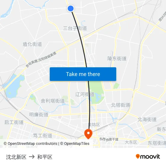 沈北新区 to 和平区 map
