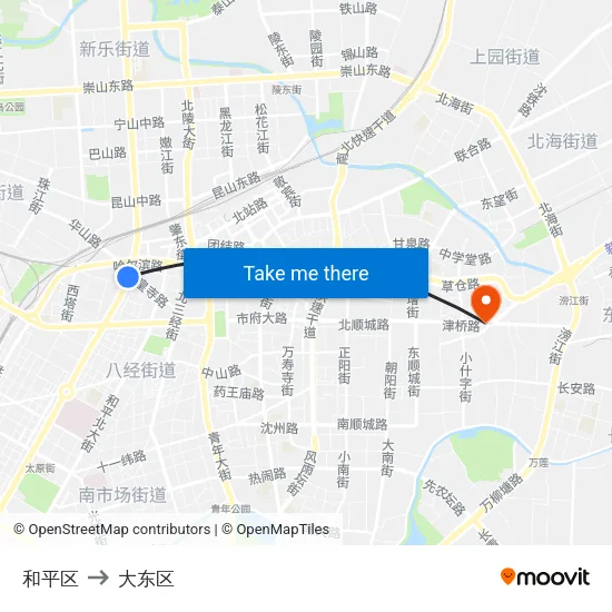 和平区 to 大东区 map