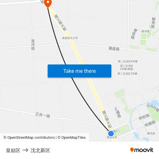 皇姑区 to 沈北新区 map