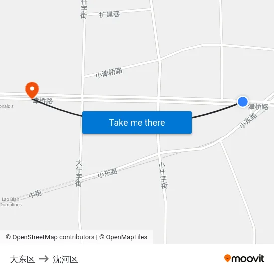 大东区 to 沈河区 map