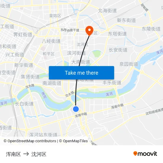 浑南区 to 沈河区 map