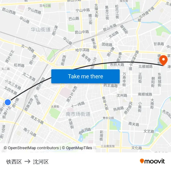 铁西区 to 沈河区 map