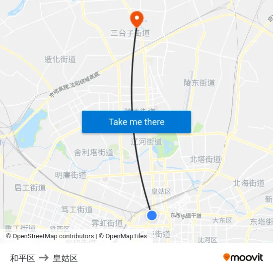 和平区 to 皇姑区 map