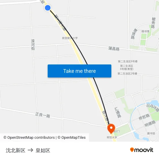 沈北新区 to 皇姑区 map