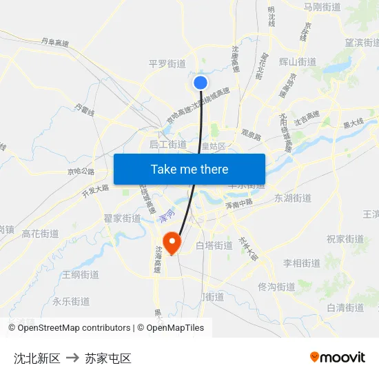 沈北新区 to 苏家屯区 map
