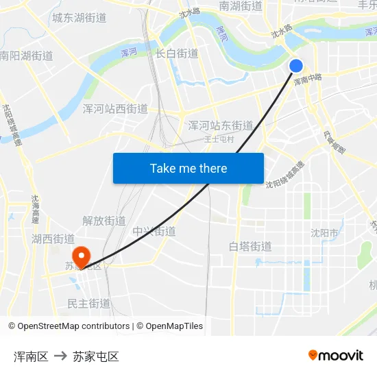 浑南区 to 苏家屯区 map
