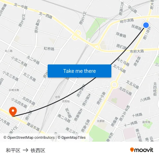 和平区 to 铁西区 map