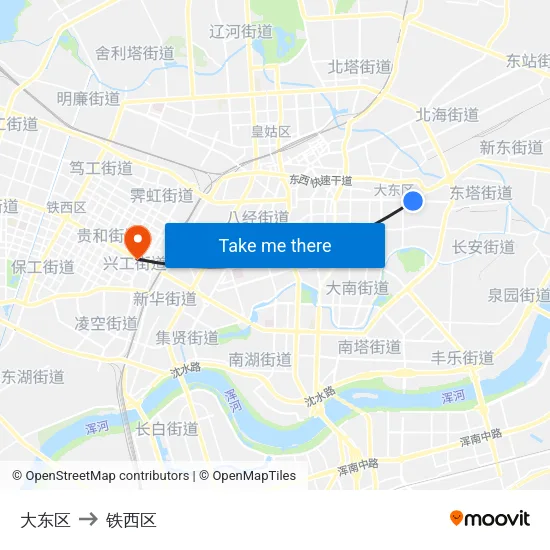 大东区 to 铁西区 map