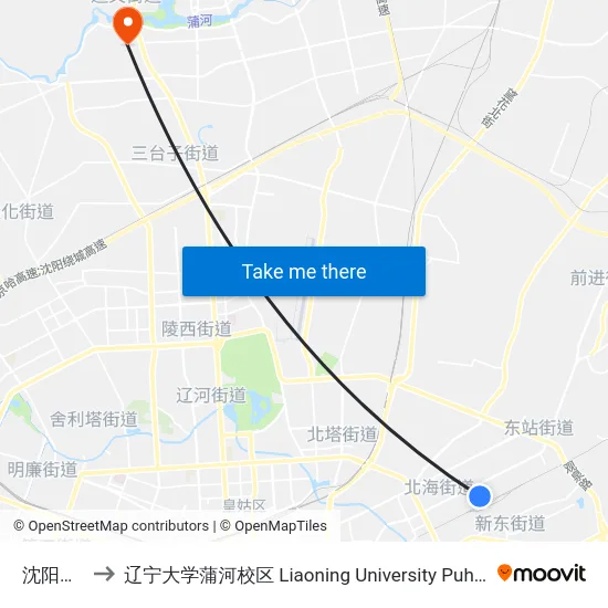 沈阳东站 to 辽宁大学蒲河校区 Liaoning University Puhe Campus map