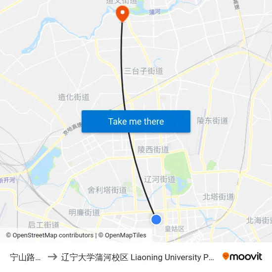 宁山路北行 to 辽宁大学蒲河校区 Liaoning University Puhe Campus map