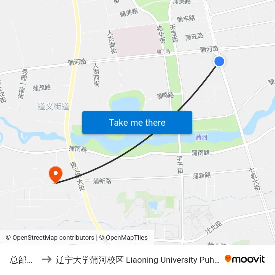 总部基地 to 辽宁大学蒲河校区 Liaoning University Puhe Campus map