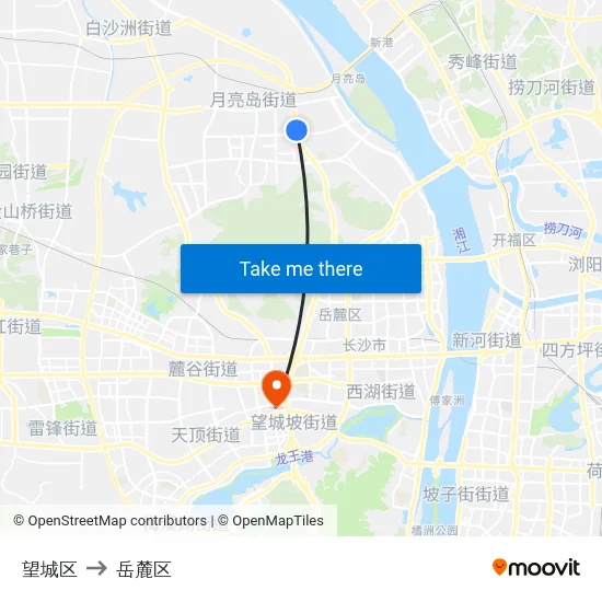 望城区 to 岳麓区 map