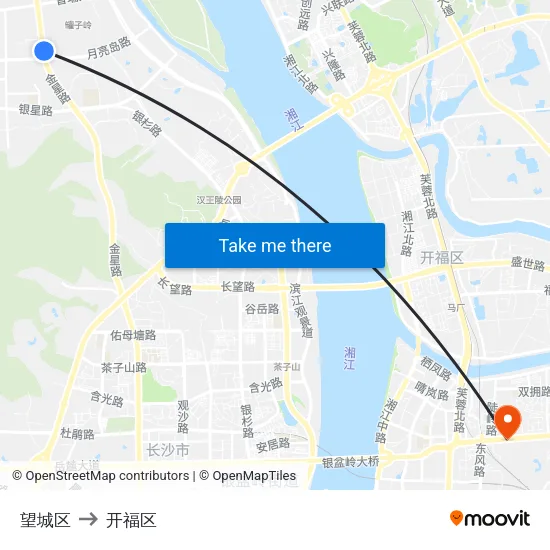 望城区 to 开福区 map