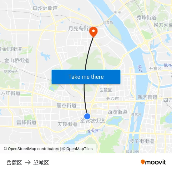 岳麓区 to 望城区 map