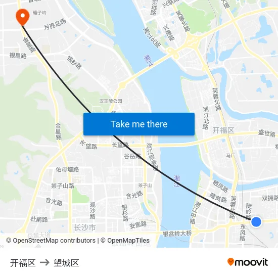 开福区 to 望城区 map