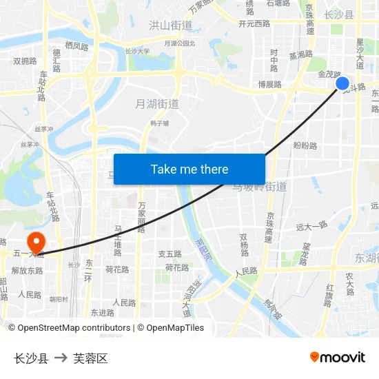 长沙县 to 芙蓉区 map