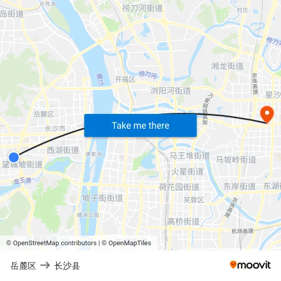 岳麓区 to 长沙县 map