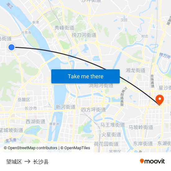 望城区 to 长沙县 map