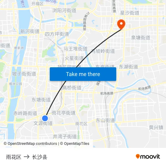 雨花区 to 长沙县 map
