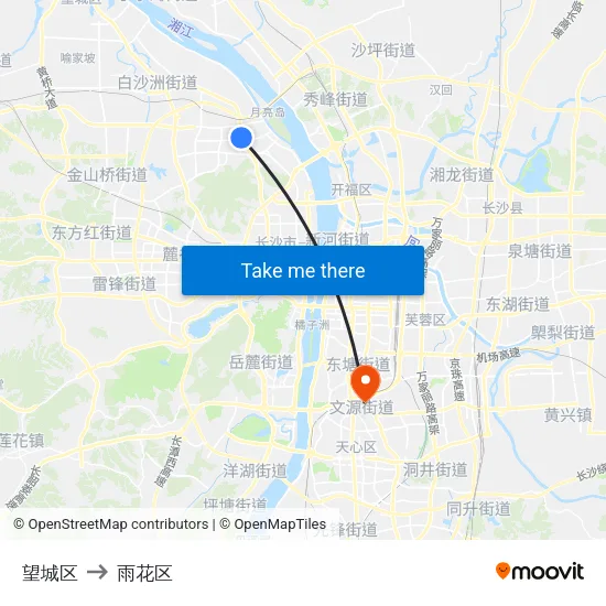 望城区 to 雨花区 map
