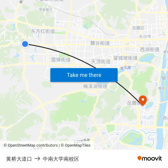 黄桥大道口 to 中南大学南校区 map