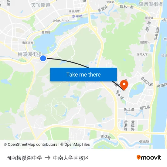 周南梅溪湖中学 to 中南大学南校区 map