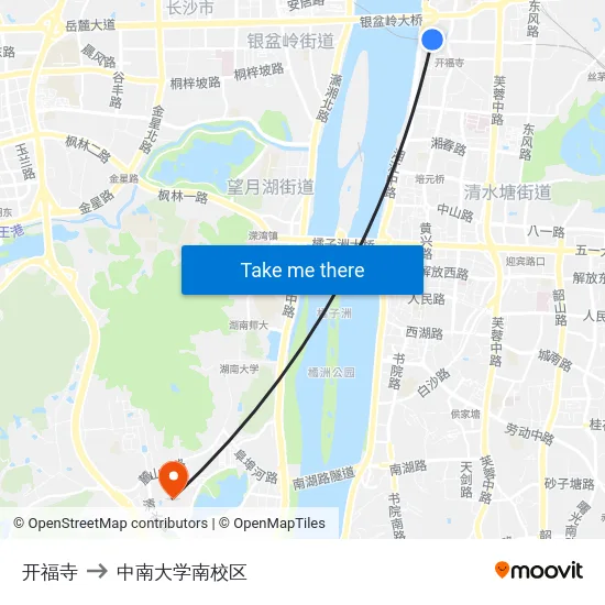 开福寺 to 中南大学南校区 map