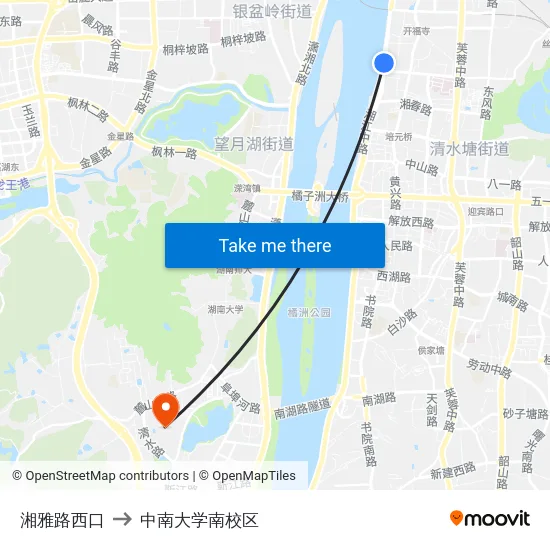 湘雅路西口 to 中南大学南校区 map