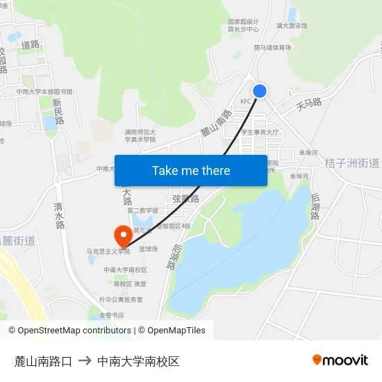麓山南路口 to 中南大学南校区 map