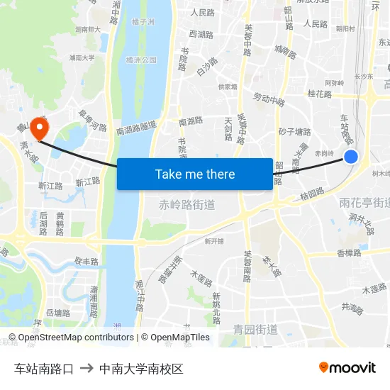车站南路口 to 中南大学南校区 map