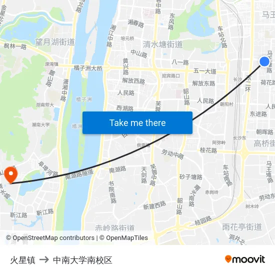 火星镇 to 中南大学南校区 map